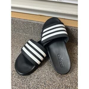 adidas Adilette Rubber Shower Mens Size 7 Slide Sandals Black White Striped Logo